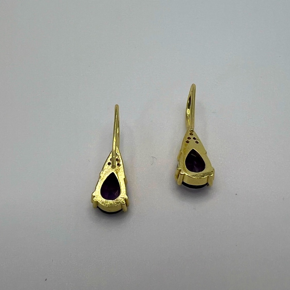 Teardrop Amethyst & Diamond Simulant Earrings - Picture 2 of 3